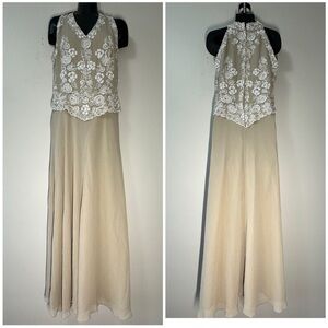 J Kara Ivory Embroidered Maxi Dress